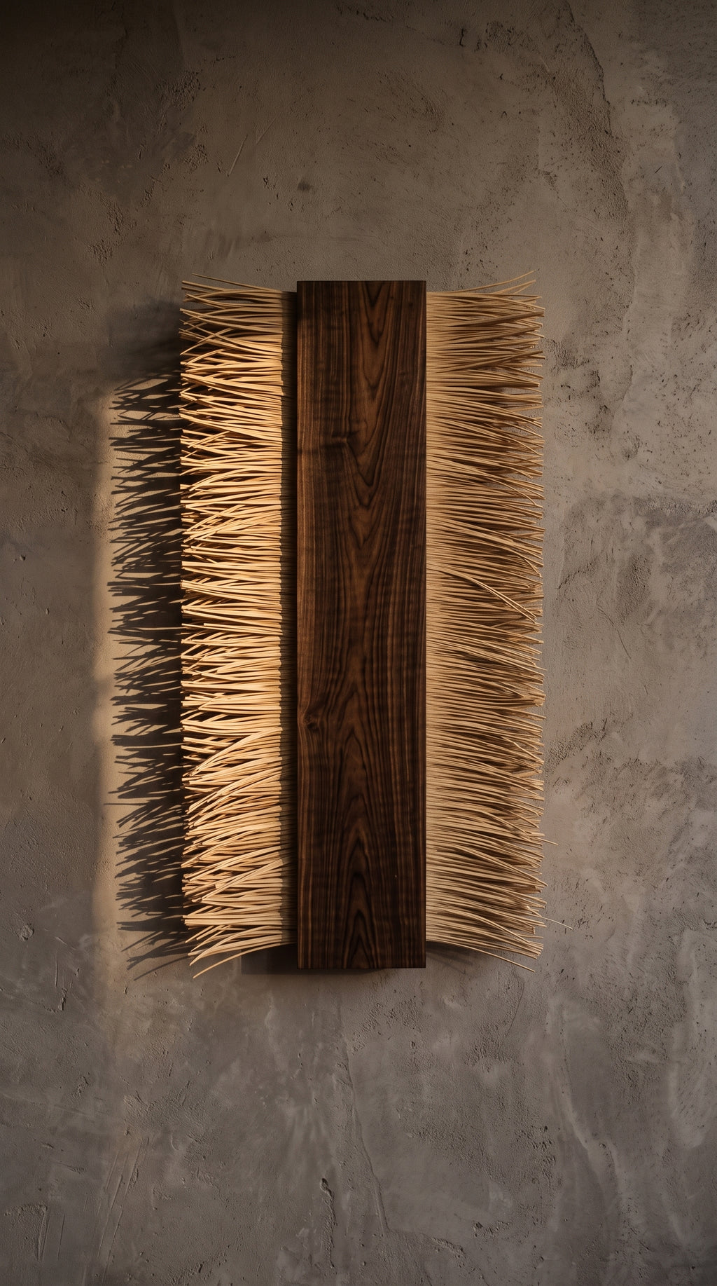 AZTLAN, decoración de muro de madera y palma sobre muro de concreto | Fibra Madre